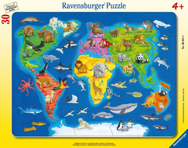 Пазл Карта мира с животными 30 эл. Ravensburger