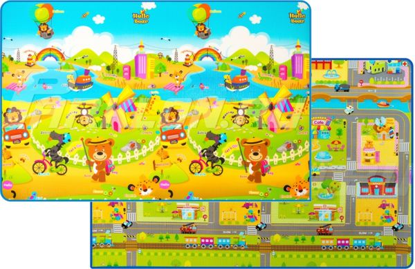 Детский коврик двусторонний Parklon Prime Living Мишка на каникулах и Дороги, 200x180x1.0 см