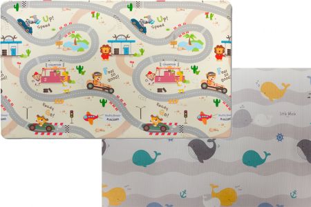 Детский коврик двусторонний Parklon Pure Soft Дороги и Киты, 190x130x1.2 см