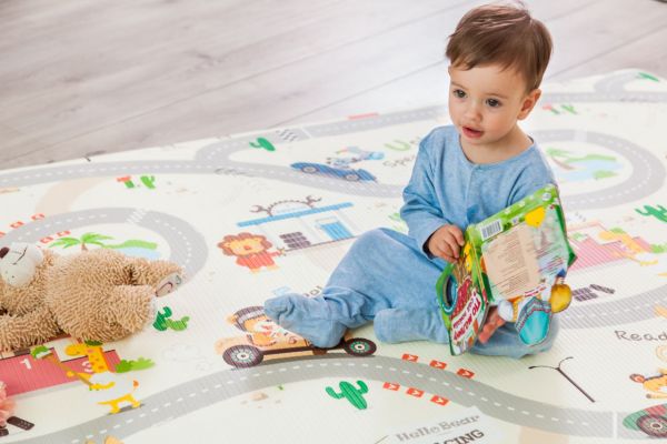 Детский коврик двусторонний Parklon Pure Soft Дороги и Киты, 190x130x1.2 см