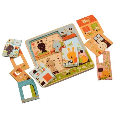Трехслойный деревянный пазл Дом зайцев Djeco