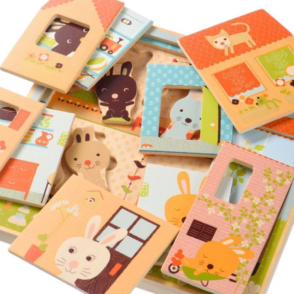 Трехслойный деревянный пазл Дом зайцев Djeco
